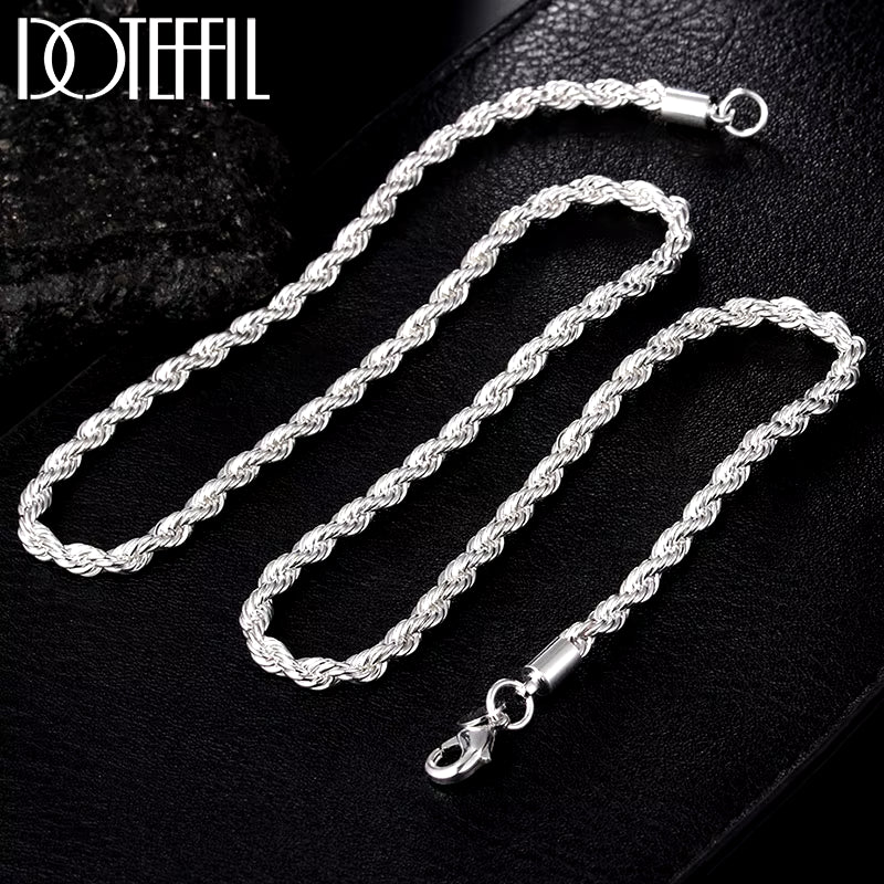 925 Sterling Silver 16/18/20/22/24 Inch 4Mm Twisted Rope Chain Necklace for Women Man Fashion Wedding Charm Jewelry