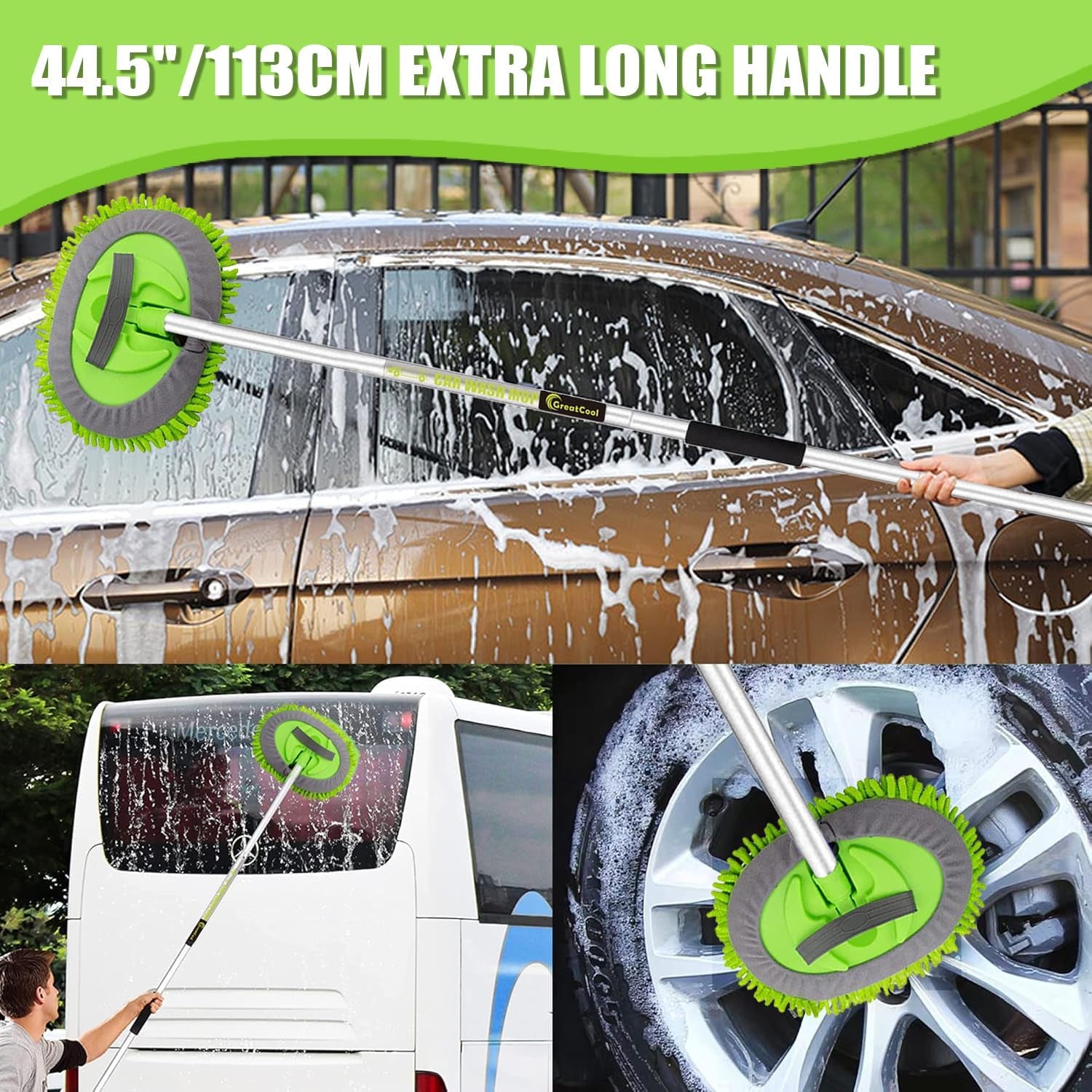 160CM Autowaschbürste Waschbürste Auto Mit Langer Griff, 2 in 1 Mikrofaser Chenille Autowaschmopp Waschhandschuh Reinigungsbürste Für Auto RV Trucks Wohnwagen Wohnmobil