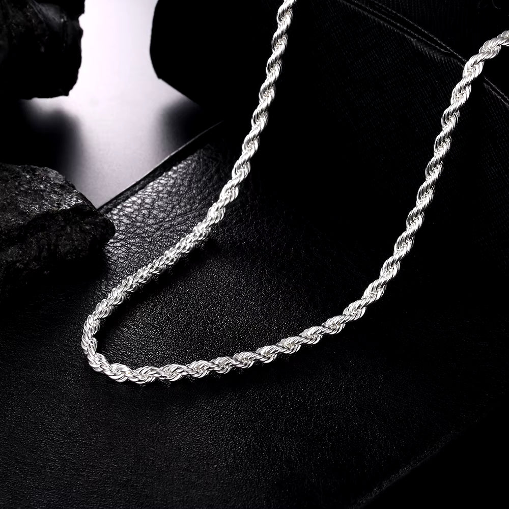 925 Sterling Silver 16/18/20/22/24 Inch 4Mm Twisted Rope Chain Necklace for Women Man Fashion Wedding Charm Jewelry