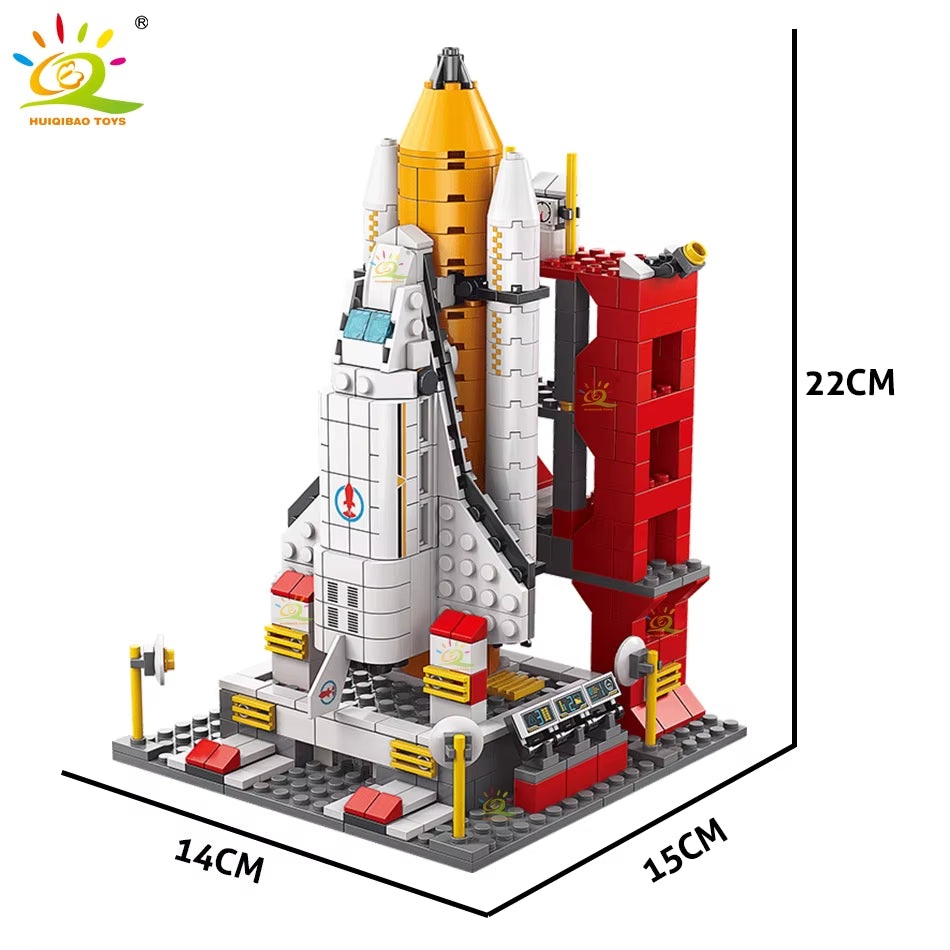 HUIQIBAO 1000PCS 6IN1 Space Aerospace Launch Rocket Building Block Model Ideas Astronaut Architecture Bricks Toys for Kids Child