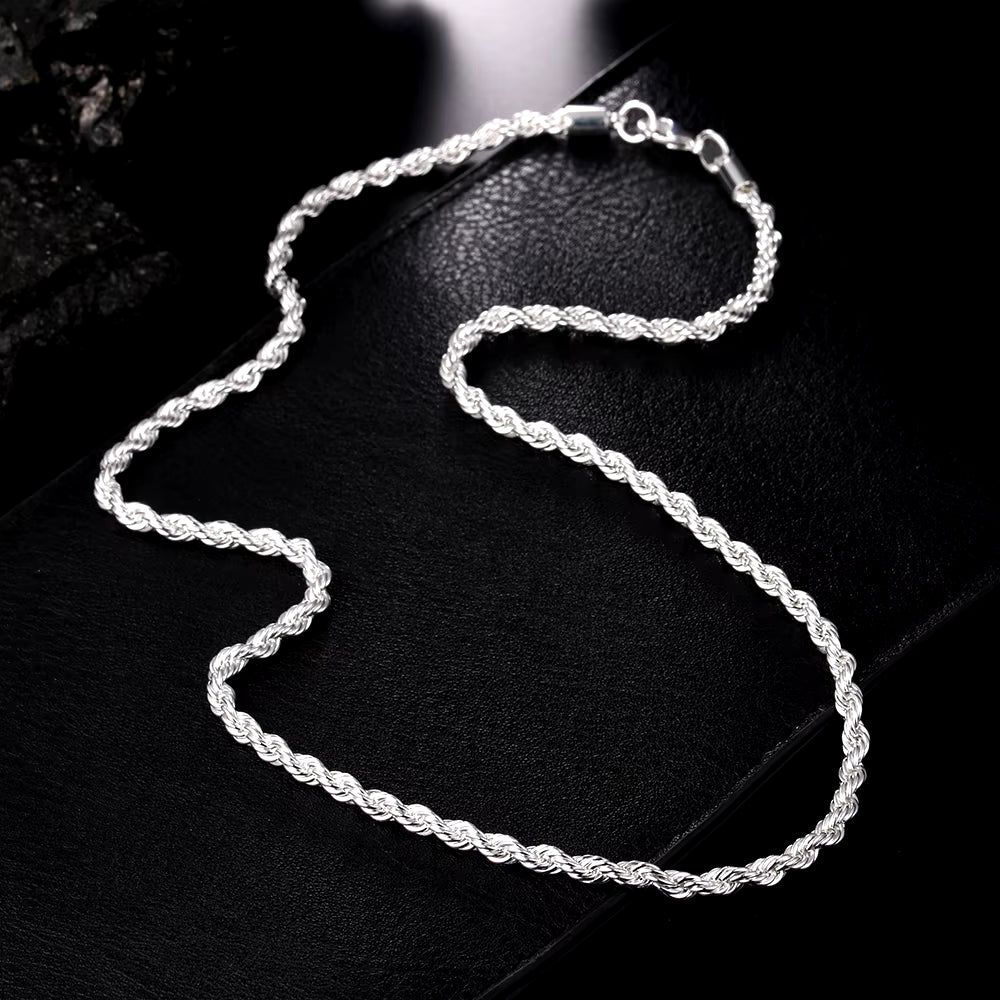925 Sterling Silver 16/18/20/22/24 Inch 4Mm Twisted Rope Chain Necklace for Women Man Fashion Wedding Charm Jewelry