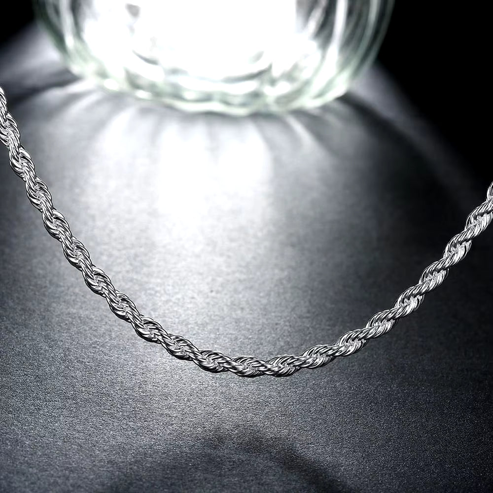 925 Sterling Silver 16/18/20/22/24 Inch 4Mm Twisted Rope Chain Necklace for Women Man Fashion Wedding Charm Jewelry