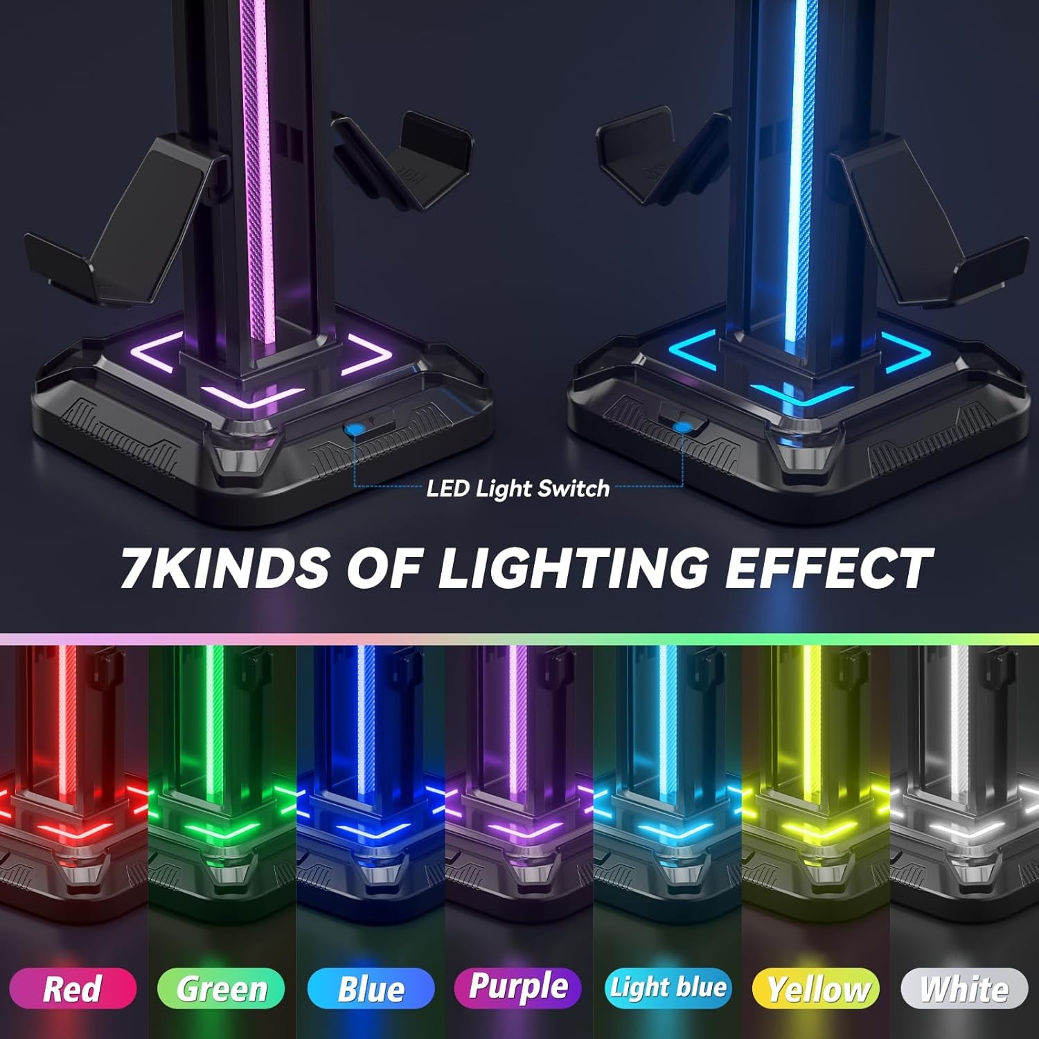 KDD Gaming Kopfhörer Ständer Led Mit 9 Lichtmodi - Drehbarer Headset Halterung Tisch Mit Abnehmbarer Controller Halterung - Headset Ständer Gaming Zubehör Für Gamer PC Xbox ONE Ps5(Schwarz)
